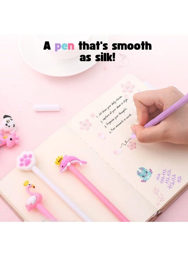 21-Piece Unicorn Patterns Pen With File Bag Set Pink/Clear - Image 4